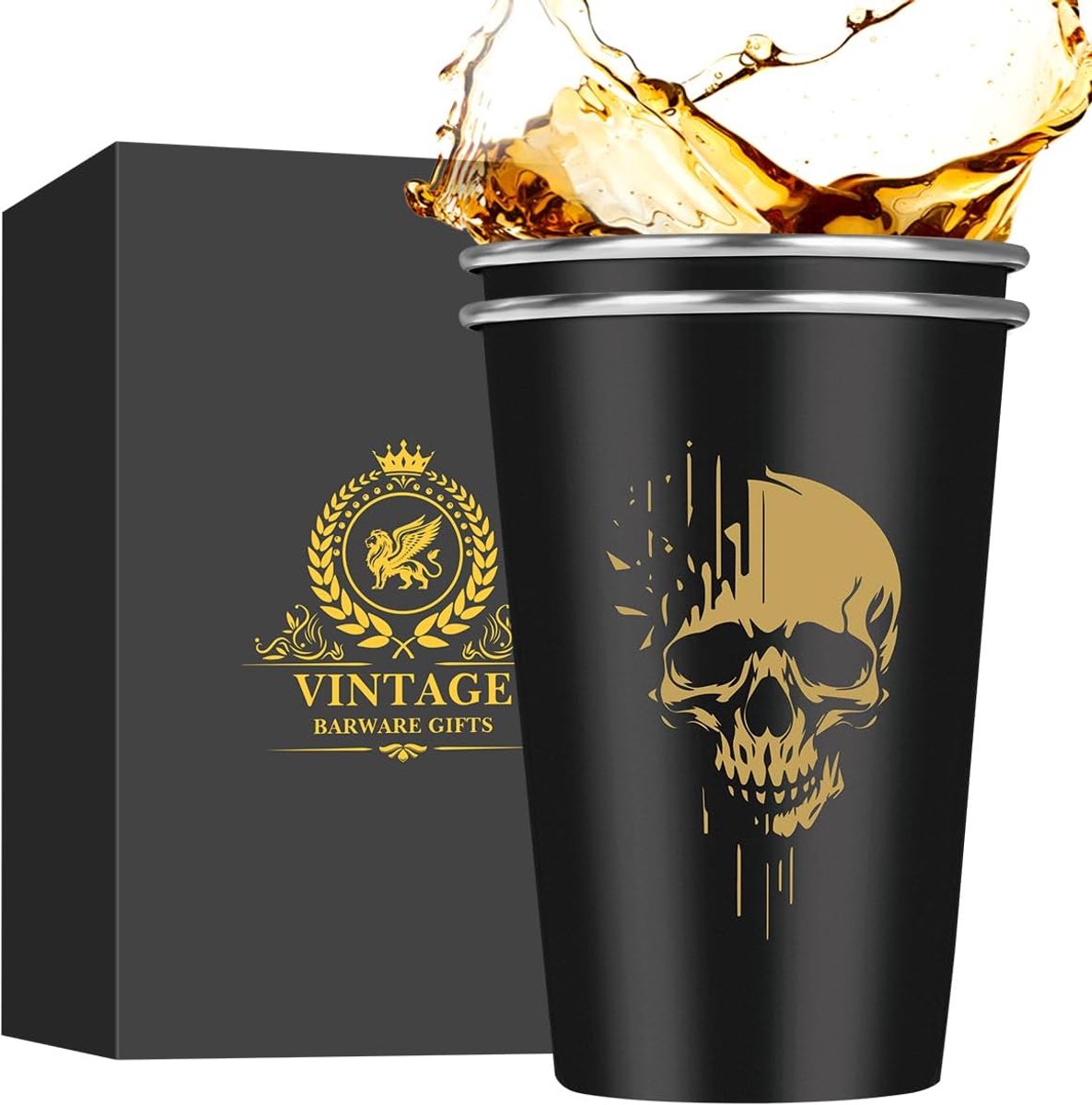 Set van 2 RVS Bierglazen 0.5L met Doodshoofd Design - Dubbelwandig en Onbreekbaar