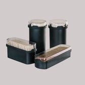 JQ Liv Ensemble Avantage 4 Pièces Noir comprenant 2x Boîte de rangement Biscottes/Galettes de riz, Boîte de rangement Pain d'épices et Boîte de rangement Crackers - Hermétique à 100%