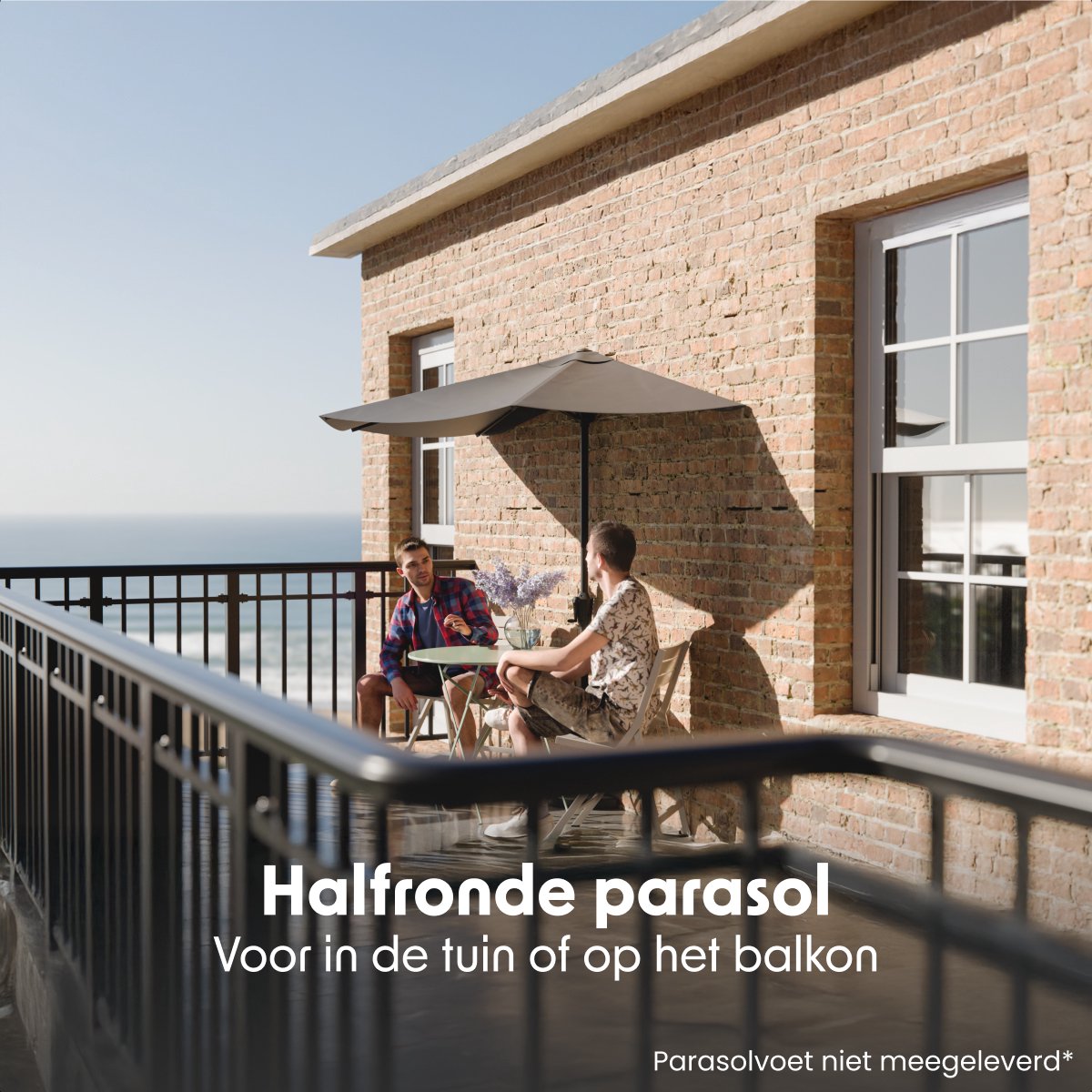 LifeGoods Balkon Parasol - Tuin - 270x135 cm - Halfronde Parasol - Waterdicht - UPF50+ - Donkergrijs thumbnail 8