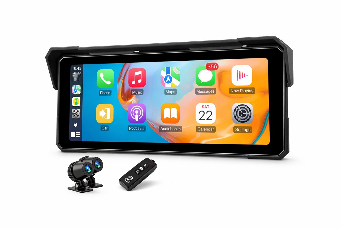 Motorfiets Navigatie - GPS - Draadloos CarPlay - Android Auto - 7 Inch Touchscreen - Waterdicht IPX7 - Bluetooth - FM-zender - WiFi - Mini USB - Capaciteits Touch - Compatibel iOS Android - Inclusief Montage en Accessoires