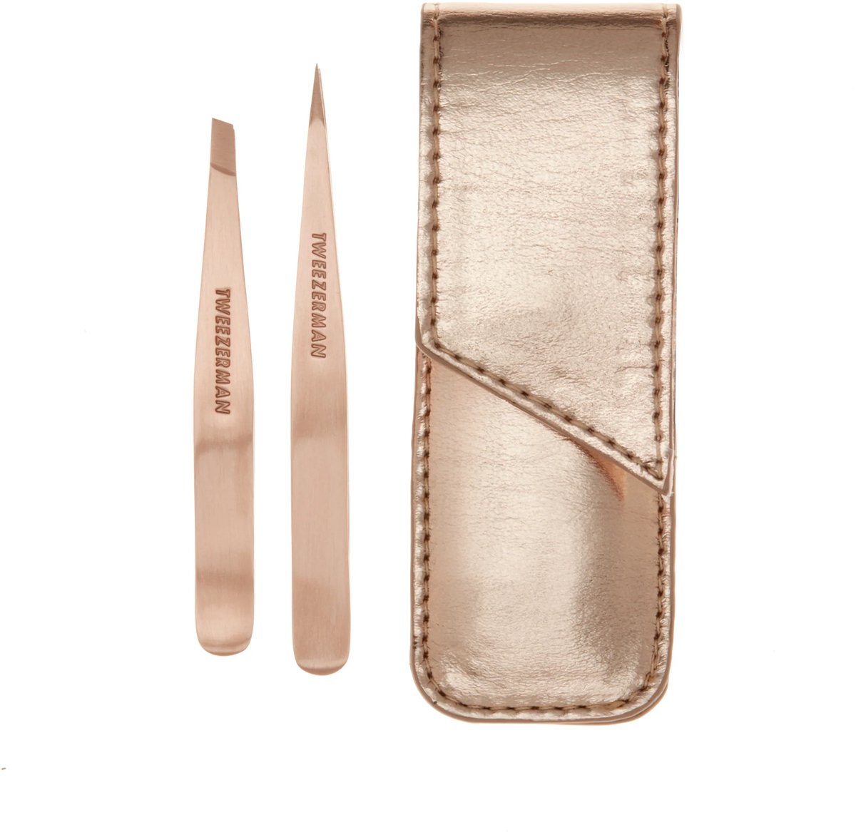 Tweezerman Rose Gold Petite Tweeze Set – Mini Slant & Point Pincet Duo Met Etui - Professioneel Wenkbrauw Pincet Voor Precisie Epileren - RVS Beauty Tools Voor Fijne & Ingegroeide Haartjes - Travel Size Make-up Accessoire