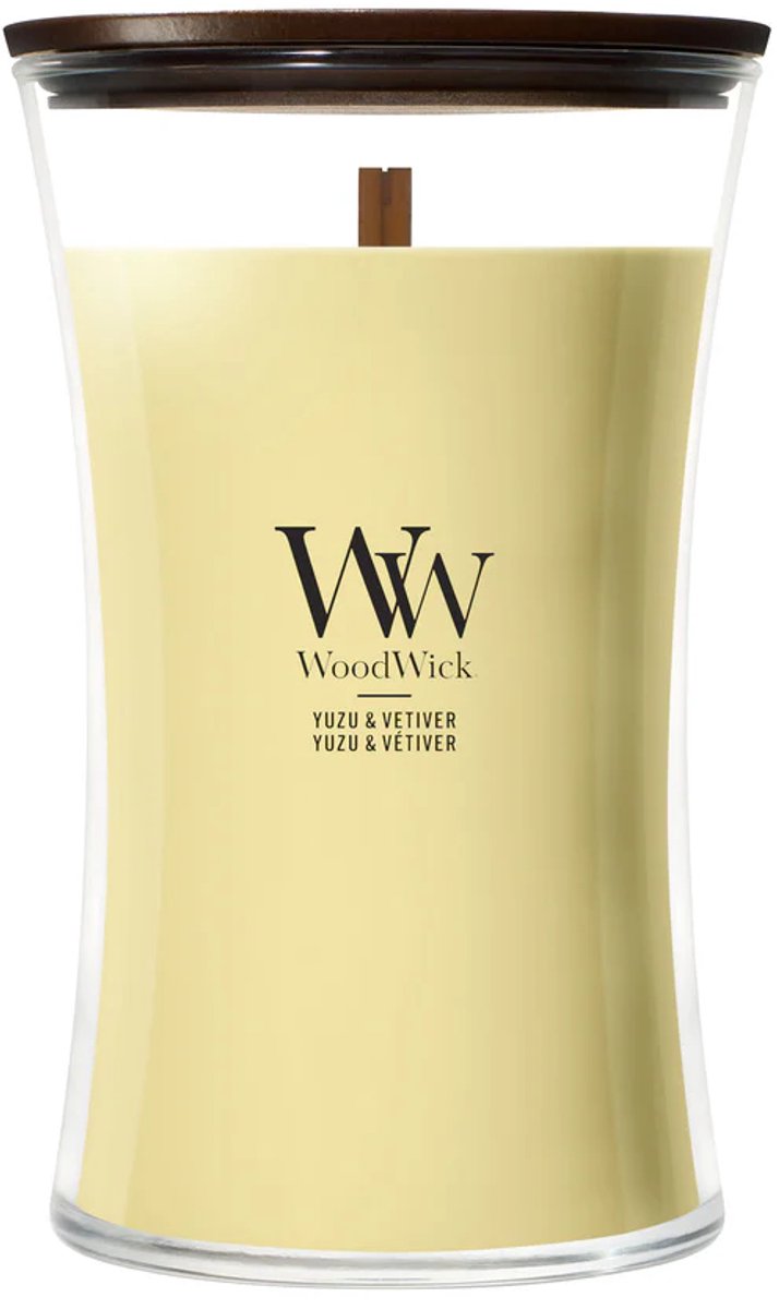 WoodWick Hourglass - Yuzu Vetiver - Large Geurkaars - 130 branduren Geel