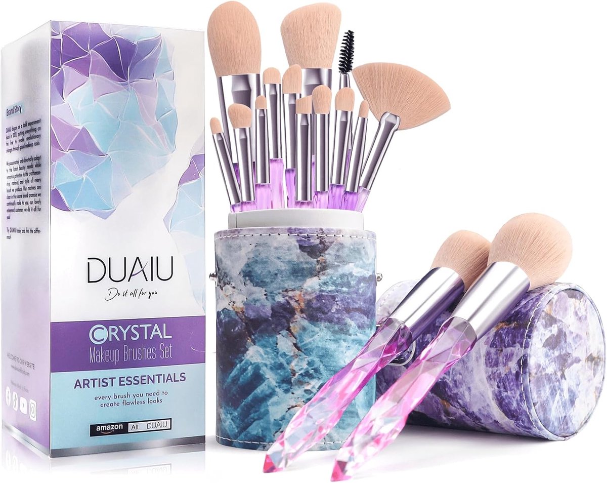 Professionele Make-upkwastenset 15 Stuks met Kristallen Handvat en Geschenkdoos