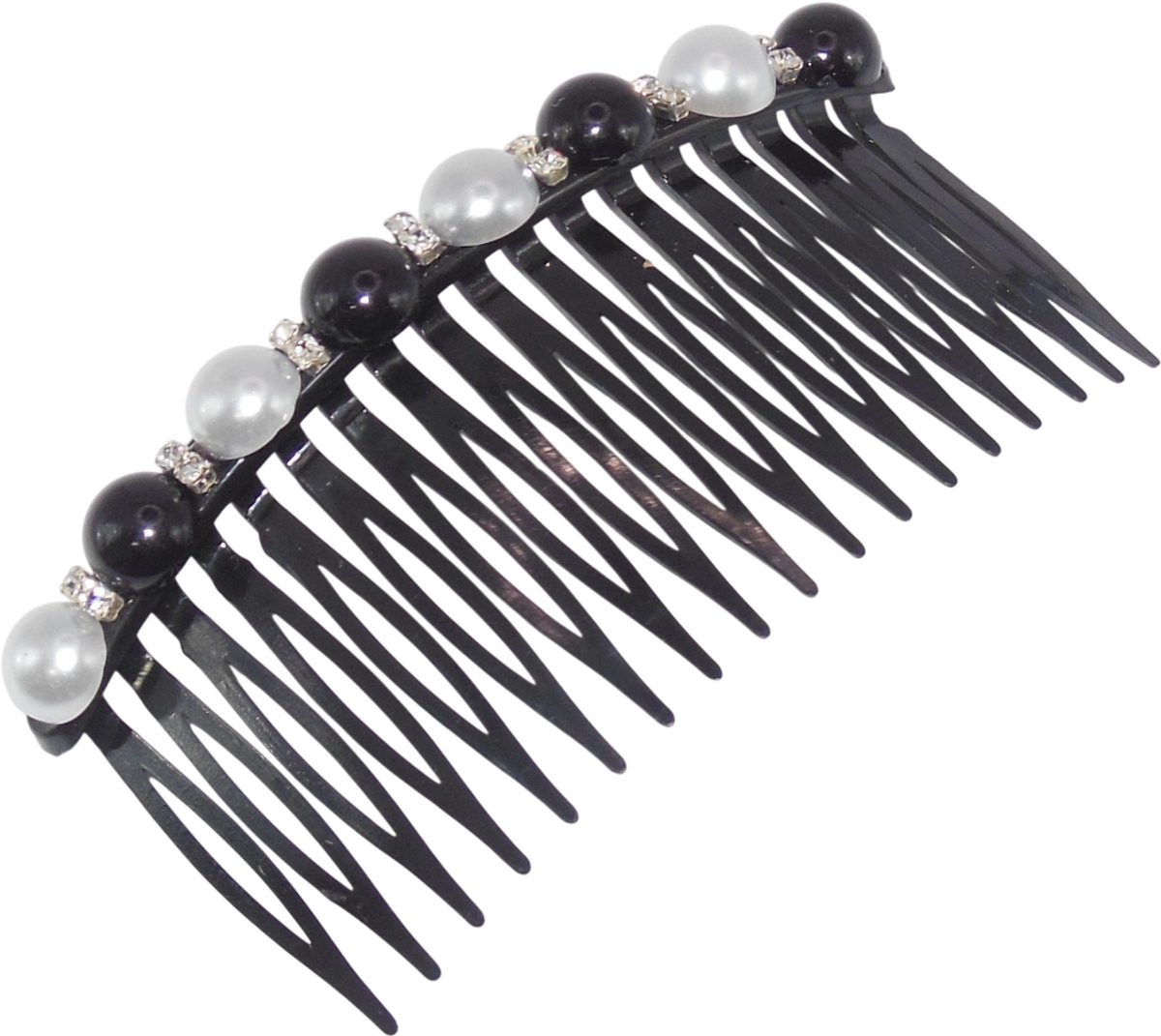 Haarkam-Zijkam met parels zwart-wit + strass