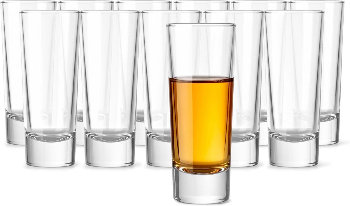 Set van 12 Shotglazen 65 ml – Zware Bodem – Transparant – Vaatwasmachinebestendig
