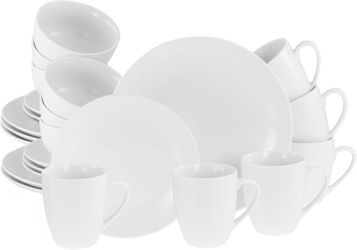 24-delige Witte Porseleinen Servies Set voor 6 Personen - Combi Servies Set