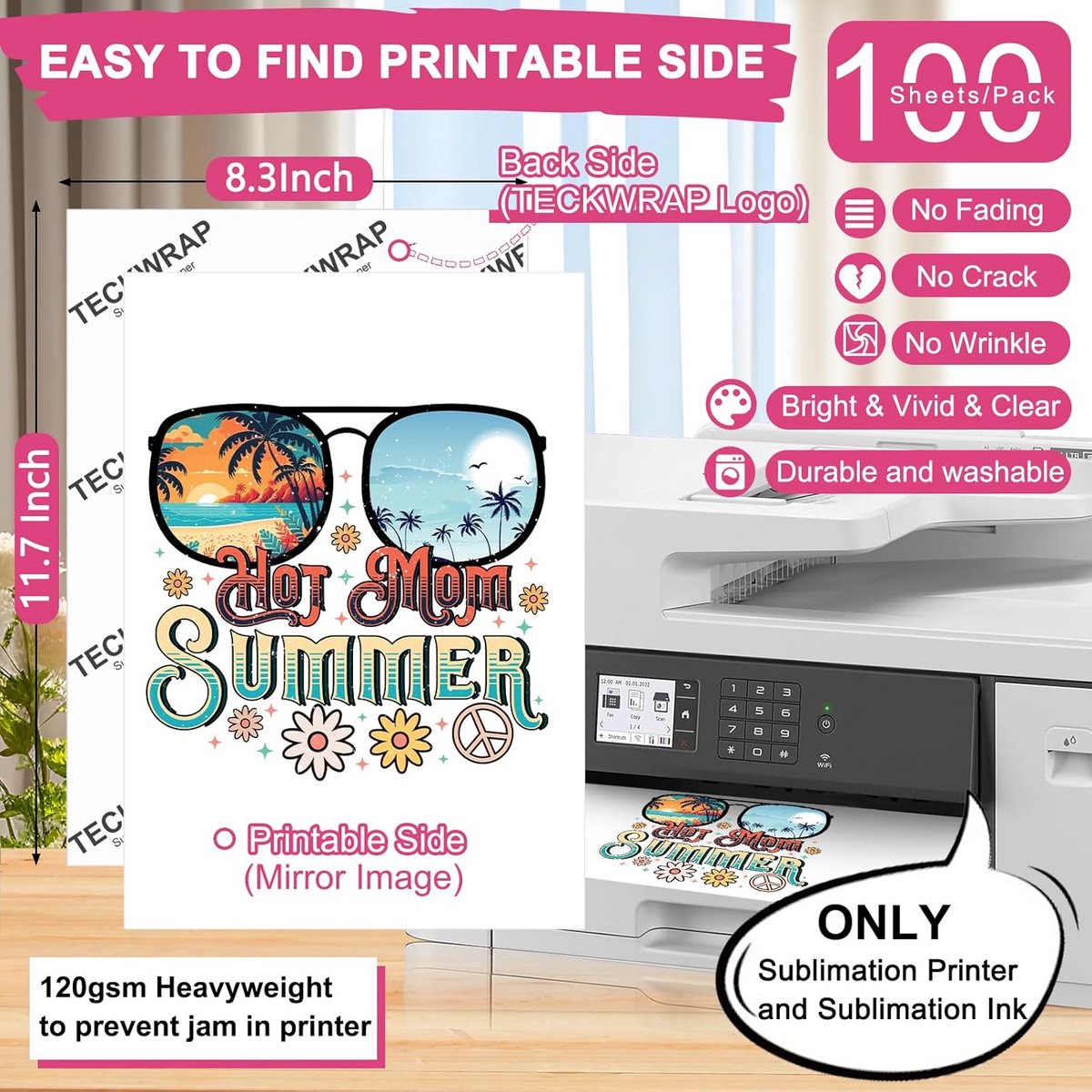 100 Vellen Sublimatiepapier A4 - 120 g/m² voor Krijgskleuren op Polyester