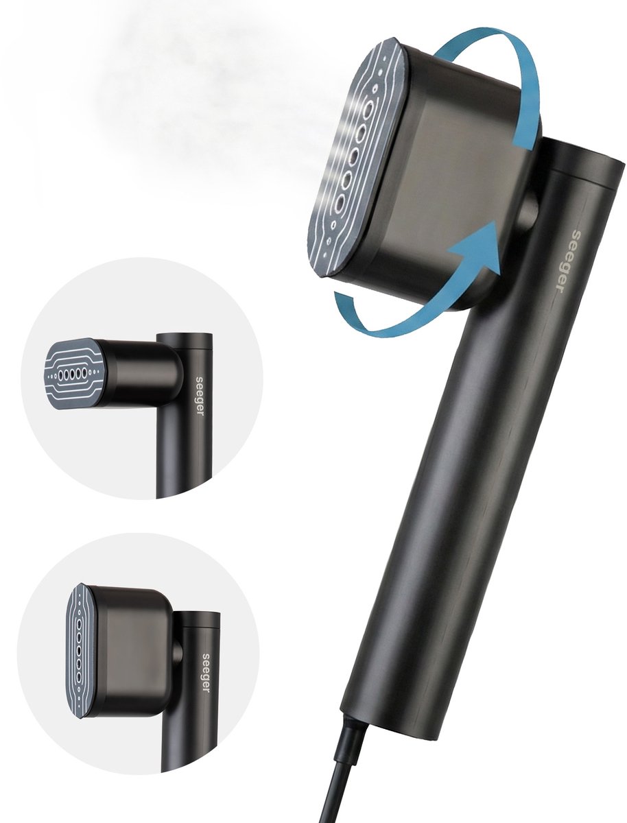 Seeger SuperSteam Kledingstomer - 3 standen - Compact Design - Handstomer - Stoom- en strijkfunctie - Zwart