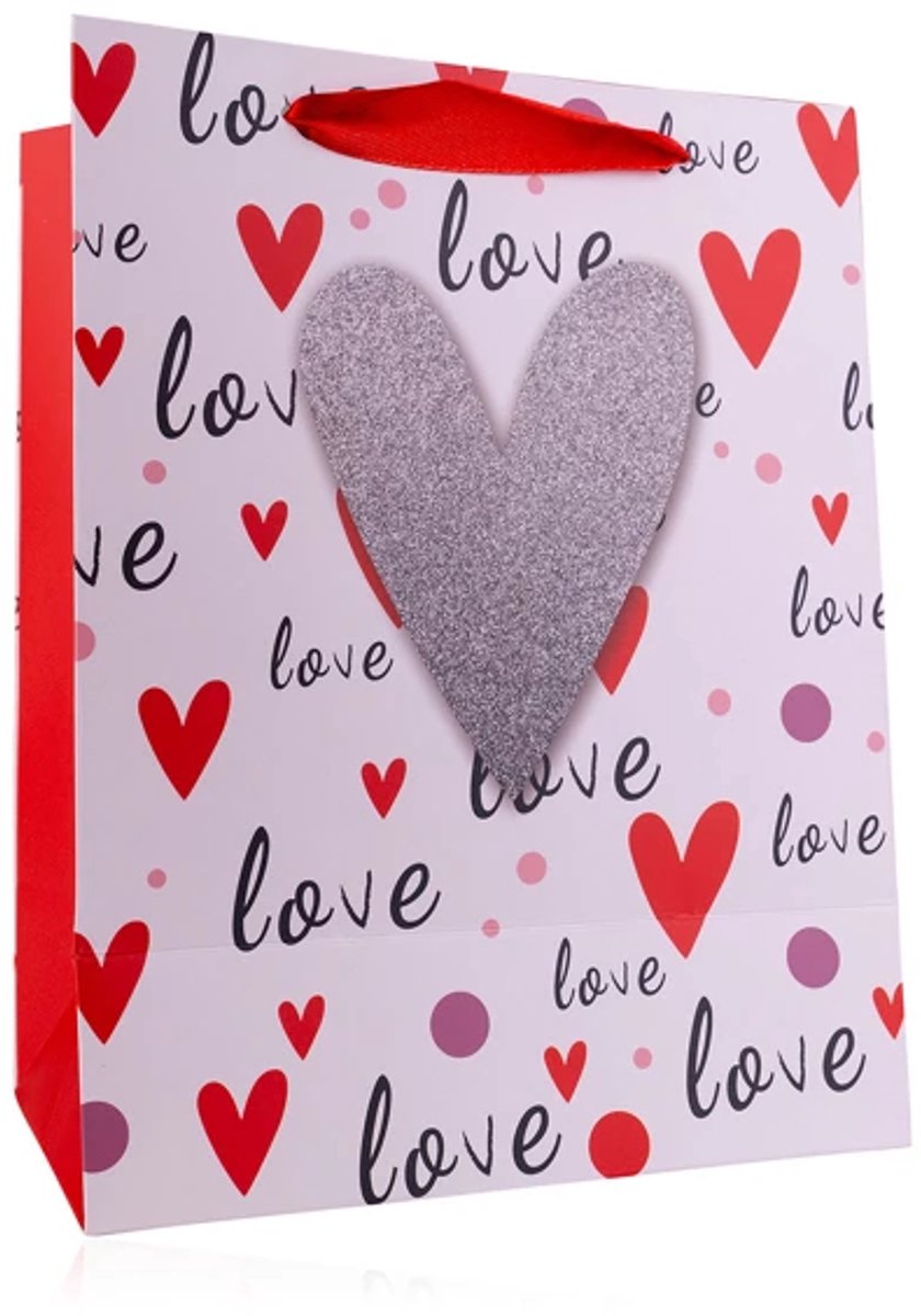 Cadeautas M - liefde LOVE - Luxe A5 Geschenktas met hart - Cadeauzak - Geschenkzak - 19.5cmx8cmx23.5cm