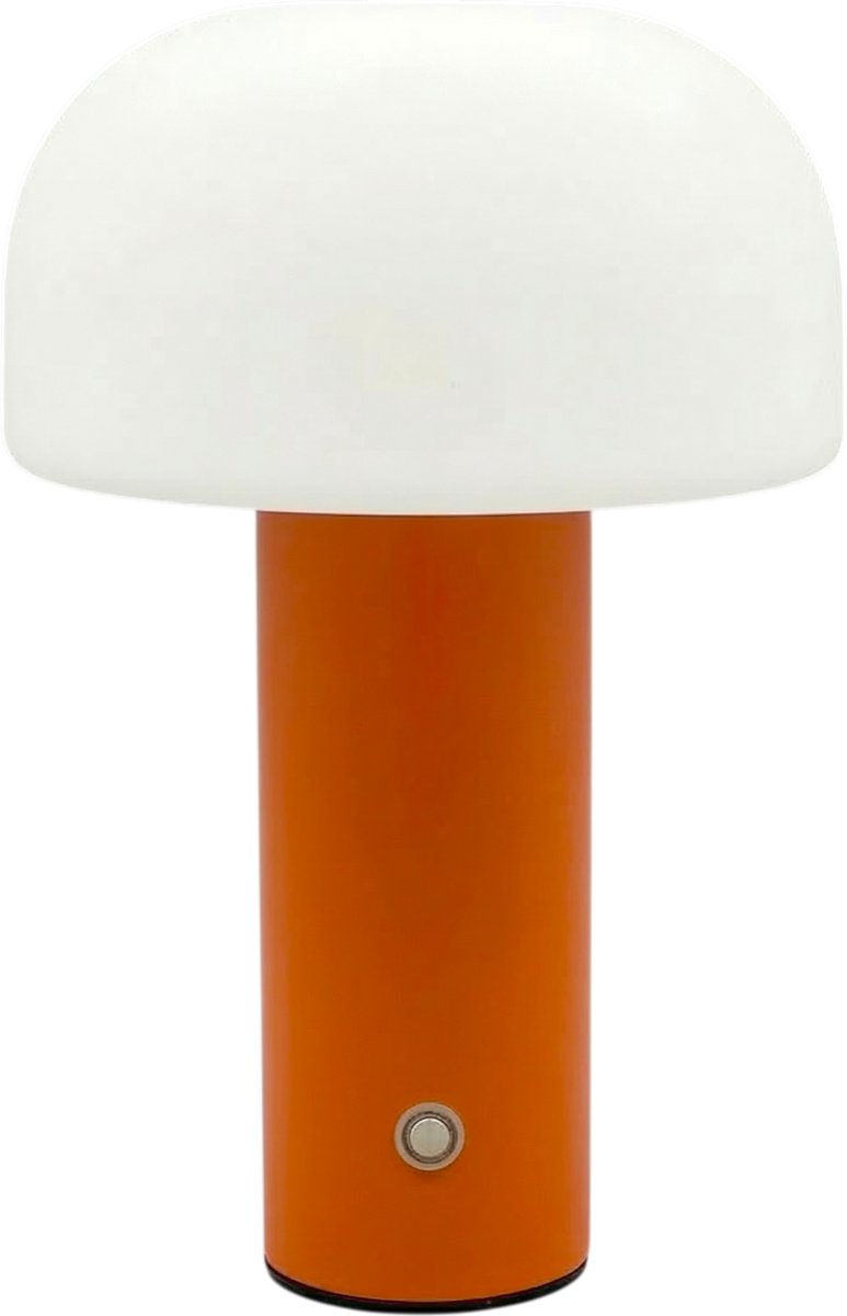 Draadloze Design Paddenstoel Tafellamp - 3 Lichtkleuren - Oplaadbaar (USB-C) - Dimbaar - IP54 Spatwaterdicht - Tot 10 Uur Accu - LED - Oranje