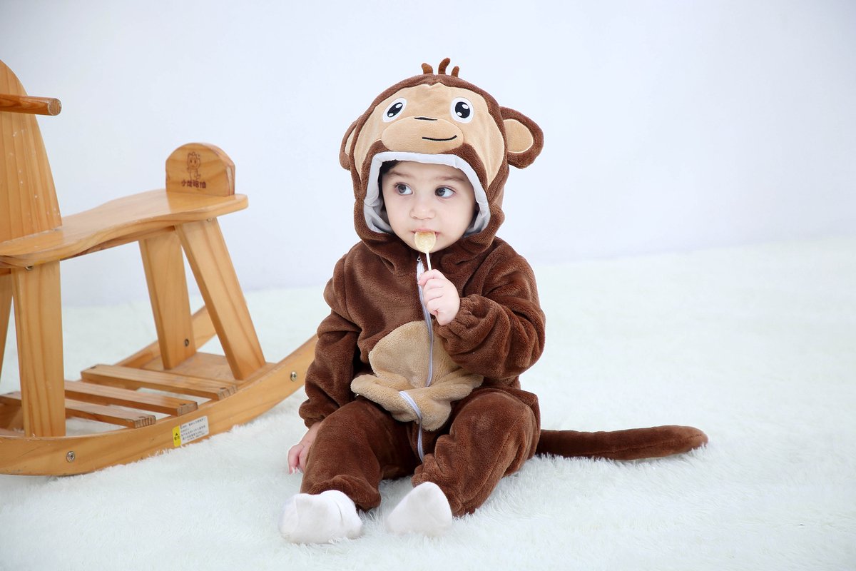 Budino® Baby Onesie - Baby Romper - Baby Pyjama - Baby Pakje - Baby Verkleedkleding - Carnavalskleding - Dier - Aap - Bruin — afbeelding 9