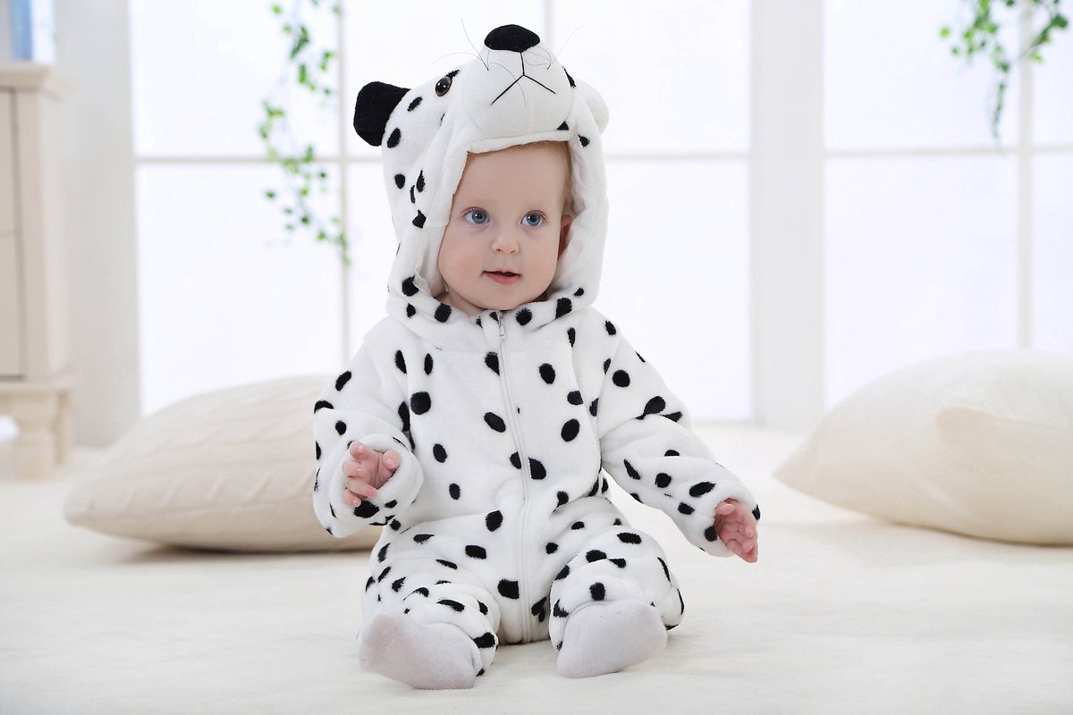 Budino® Baby Onesie - Baby Romper - Baby Pyjama - Baby Pakje - Baby Verkleedkleding - Carnavalskleding - Dier - Luipaard - Wit — afbeelding 8