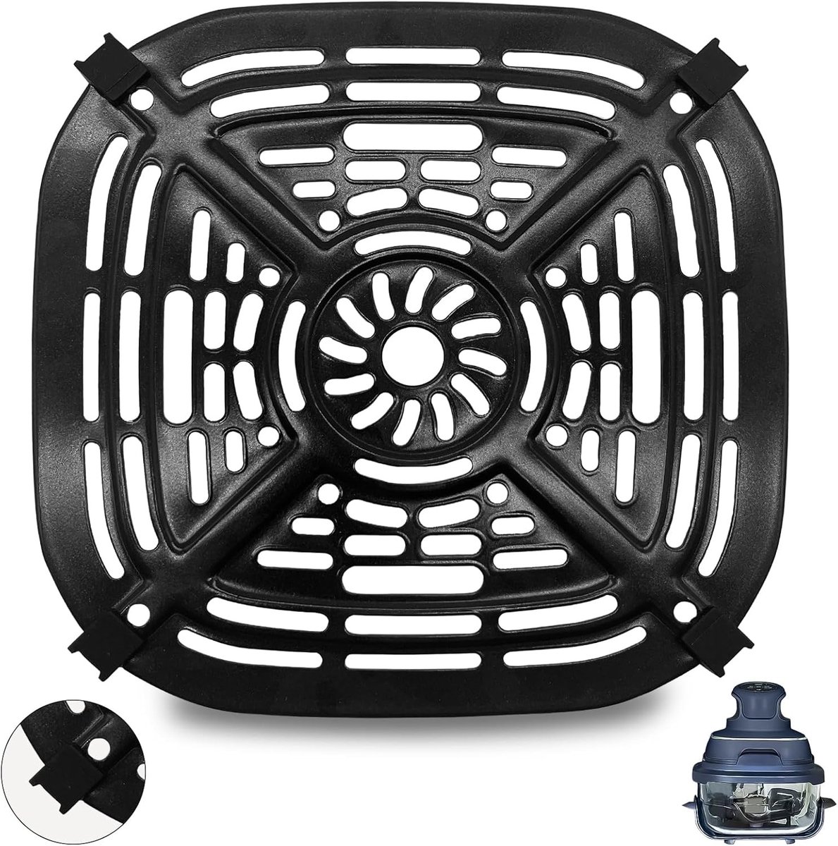 Accessoires en vervangingsonderdelen voor de airfryer: bakplaat, grillrooster, krokante plaat, grillrooster (met rubberen beschermlaag).