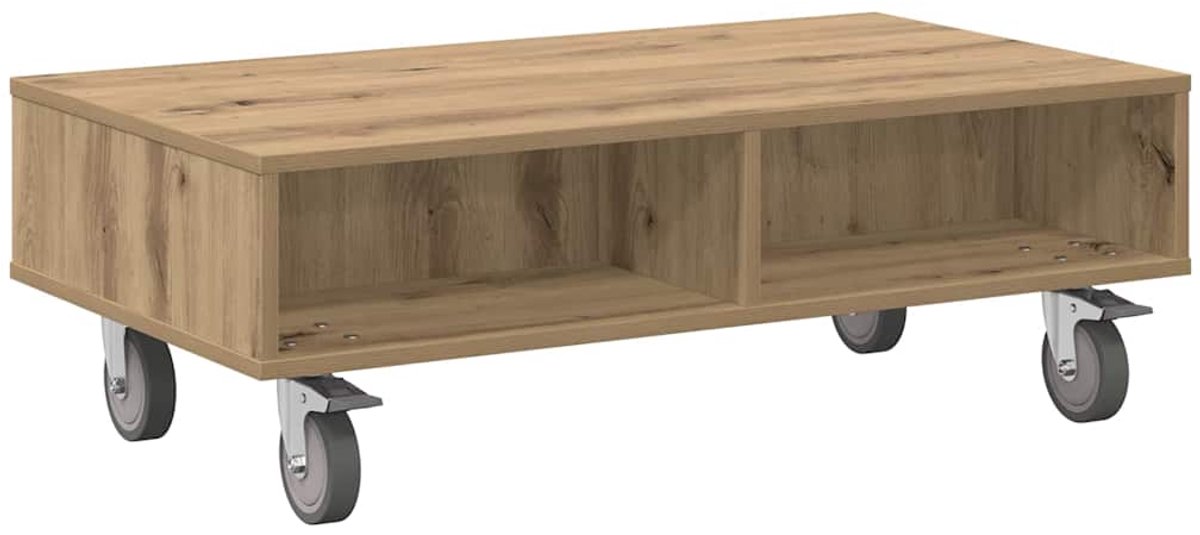 vidaXL Bijzettafel - met - wielen - Artisan - Eiken - 90 - x - 50 - x - 30 - cm Artisan eiken