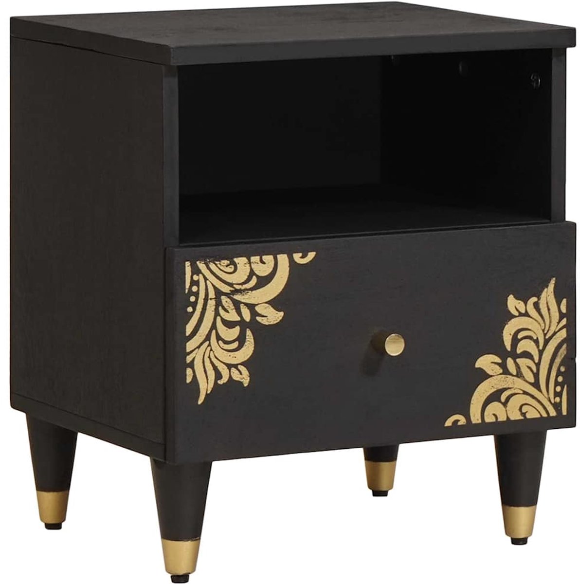 vidaXL Nachtkastje - met - lade - Zwart - 40 - x - 33 - x - 46 - cm - Massief - Mango - Hout