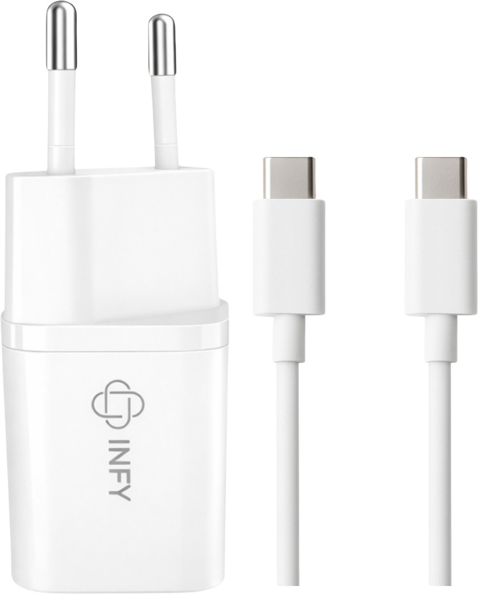 USB-C Snellader 20W - Power Delivery - Met USB-C naar USB-C Kabel 1M - Wit