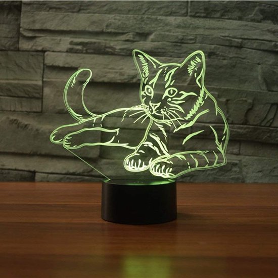 Creatieve 3D Kat Nachtlampje met Afstandsbediening - 7/16 Kleuren LED Tafellamp van Merkloos — afbeelding 4