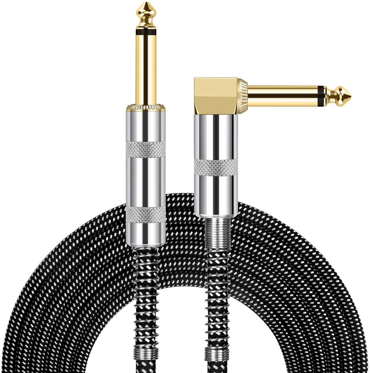 Gitaarkabel 3 meter, 6.35mm Mono Jack - Recht naar Haaks voor Gitaar, Bas en Keyboard