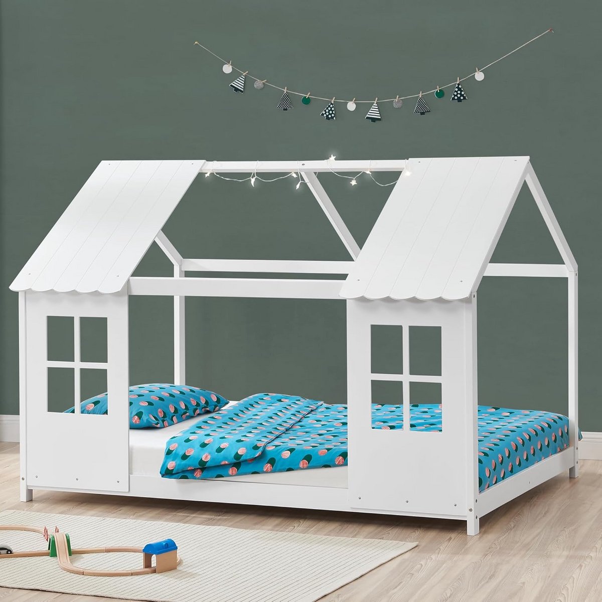 Huisbed Kinderbed Jongenskamer Meisjeskamer Houten Bedframe Wit 90x200 cm