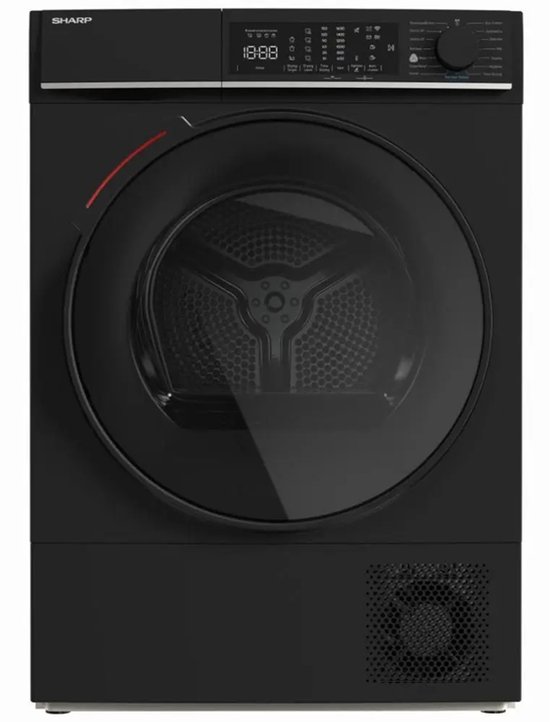 Sharp warmtepomp droger - 10KG - energie label D - 15 programma's - WIFI - LED trommelverlichting - white LED display - mat zwart