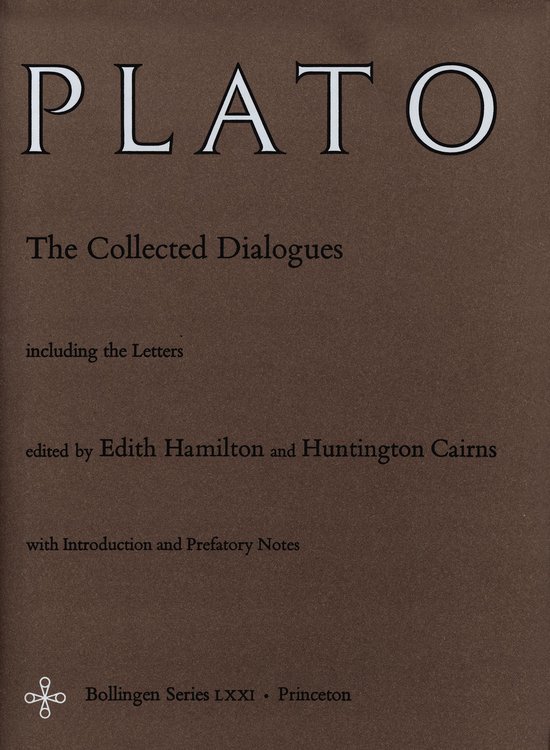 Titelpagina van 'PLATO The Collected Dialogues' in het Engels, bewerkt door Edith Hamilton en Huntington Cairns.