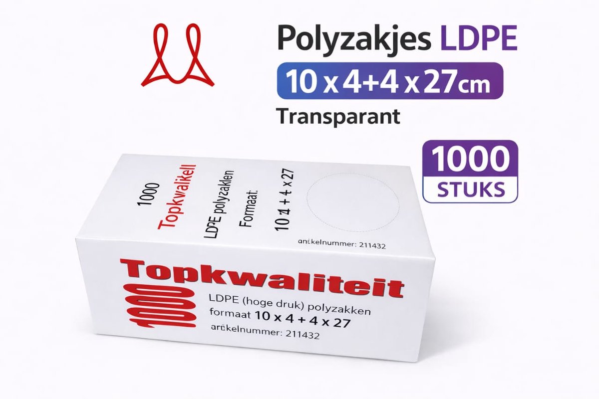 1000 topkwaliteit LDPE polyzakken - 10x4+4x27cm - polyzakjes boterhamzakjes