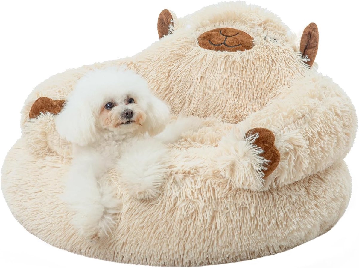 Rond Kalmerend Huisdierbed Donut voor Kleine & Middelgrote Honden en Katten - Pluche & Anti-Angst - Maat L (70x70x20cm) - Camel
