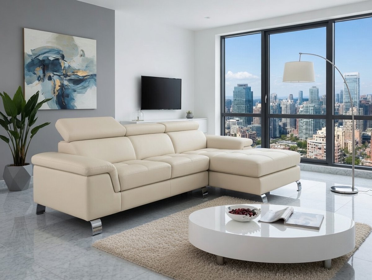 Hoekbank L-vorm Mishima – Echt Vaarsleer – 4-zits met 3 Verstelbare Hoofdsteunen – 260x167 cm – Links – Rood – Bellavero