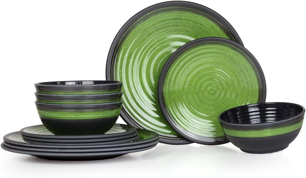 Duurzaam 12-Delig Melamine Servies Set voor 4 Personen - Ideaal voor Camping en Picknick