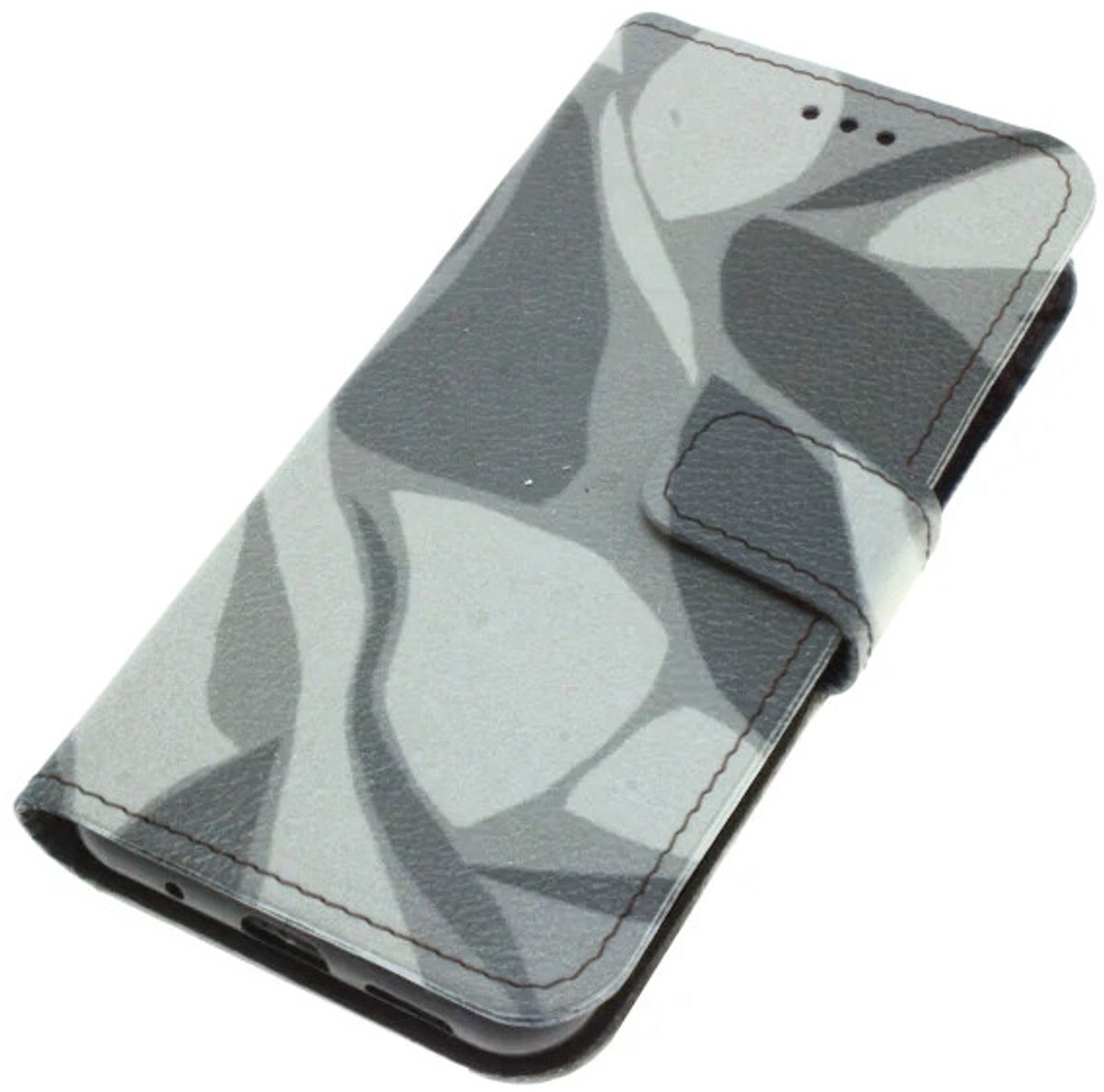 Echt leer hoesje geschikt voor Samsung Galaxy S26 Semi-soepel leer kalfsleer – grafische print Zwart/Grijs