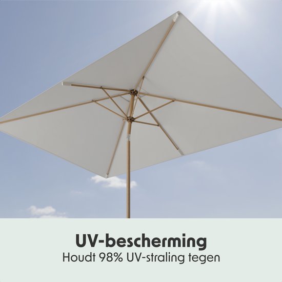 LifeGoods Parasol - Tuin - 268x178cm - 30° Kantelbaar - Waterdicht - UPF50+ - Houtkleurige coating - Crème
