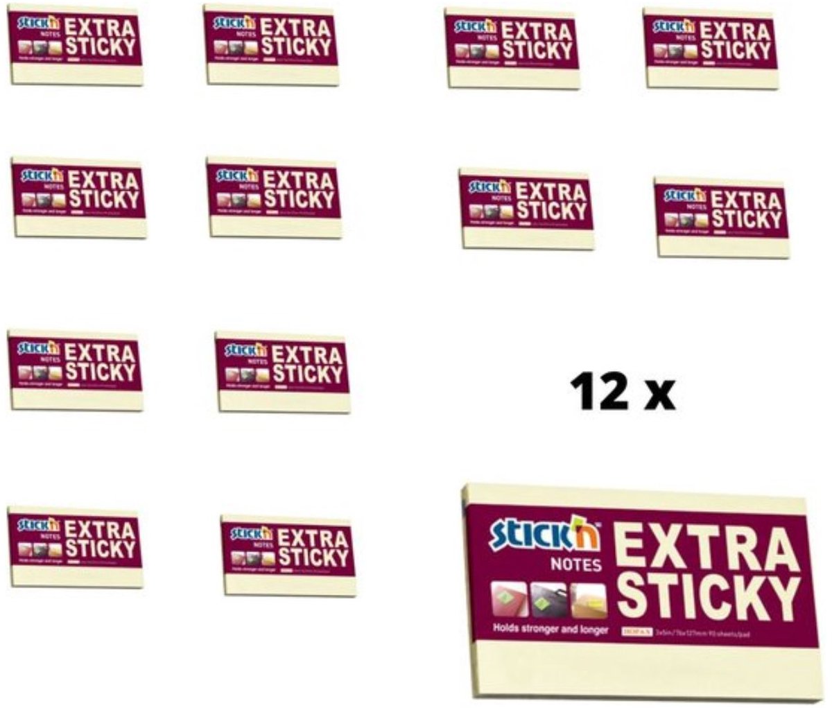 Stick'n Extra Sticky - Sticky Notes - 76x127mm - Pastel Geel - 12 Memoblokken