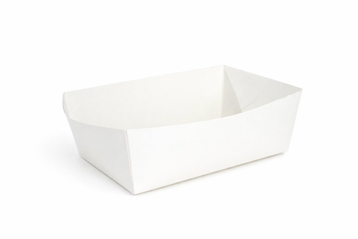 100x Frietbakje wit 90 - eco snackbakje - kartonnen verpakking - snackbakje wit - 425ml 13,5cm x 7cm x 4cm- milieuvriendelijk - duurzaam - patat - barbecue - feestje - picknick - bbq - disposable - wegwerp - takeaway - serveerschaal - zomer - feestje