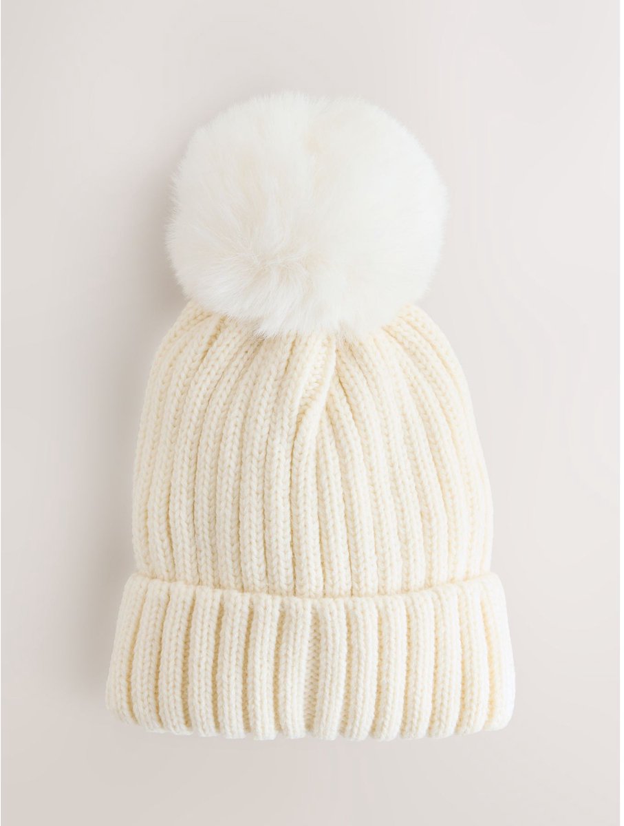 Next - Meisjes - Geribbelde beanie met pompon - Wit