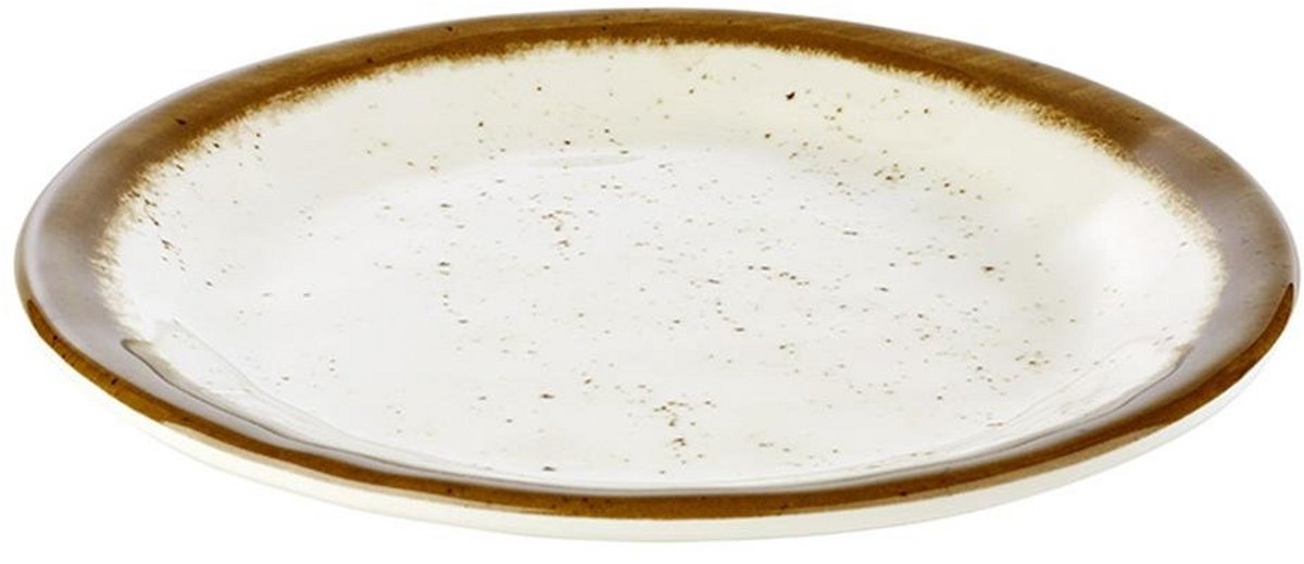 Ronde Serveerschaal Melamine Ø 19 cm - Steendesign Wit met Bruine Rand