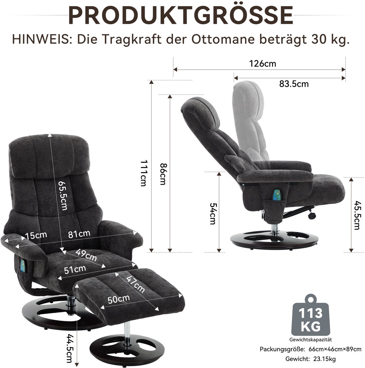 Yeelane Relaxfauteuil Massage en Verwarming 360° Draaibaar - afbeelding 2