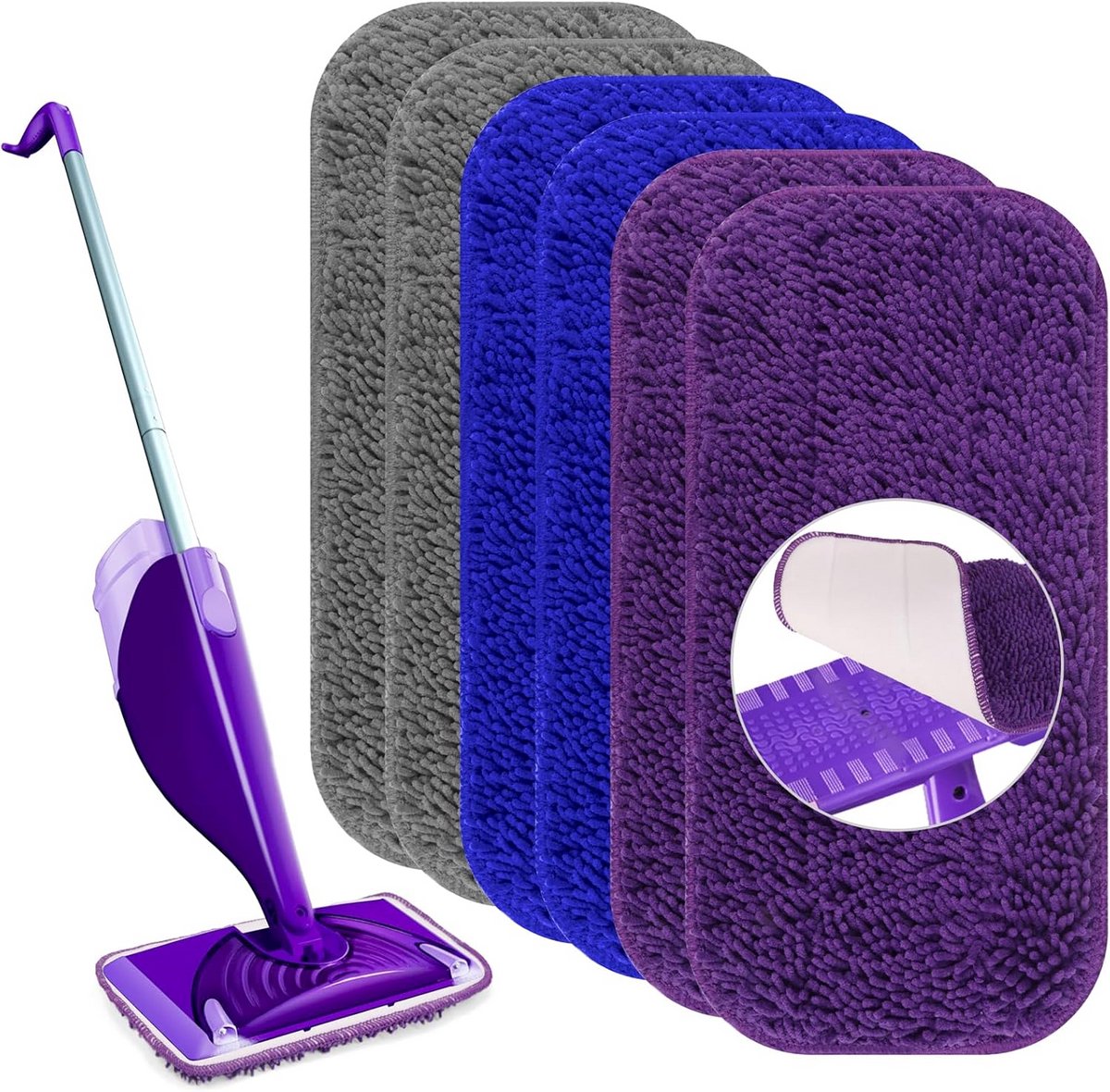 6x Herbruikbare Microvezel Dweilpads voor Vloerreiniging - Machine Wasbaar