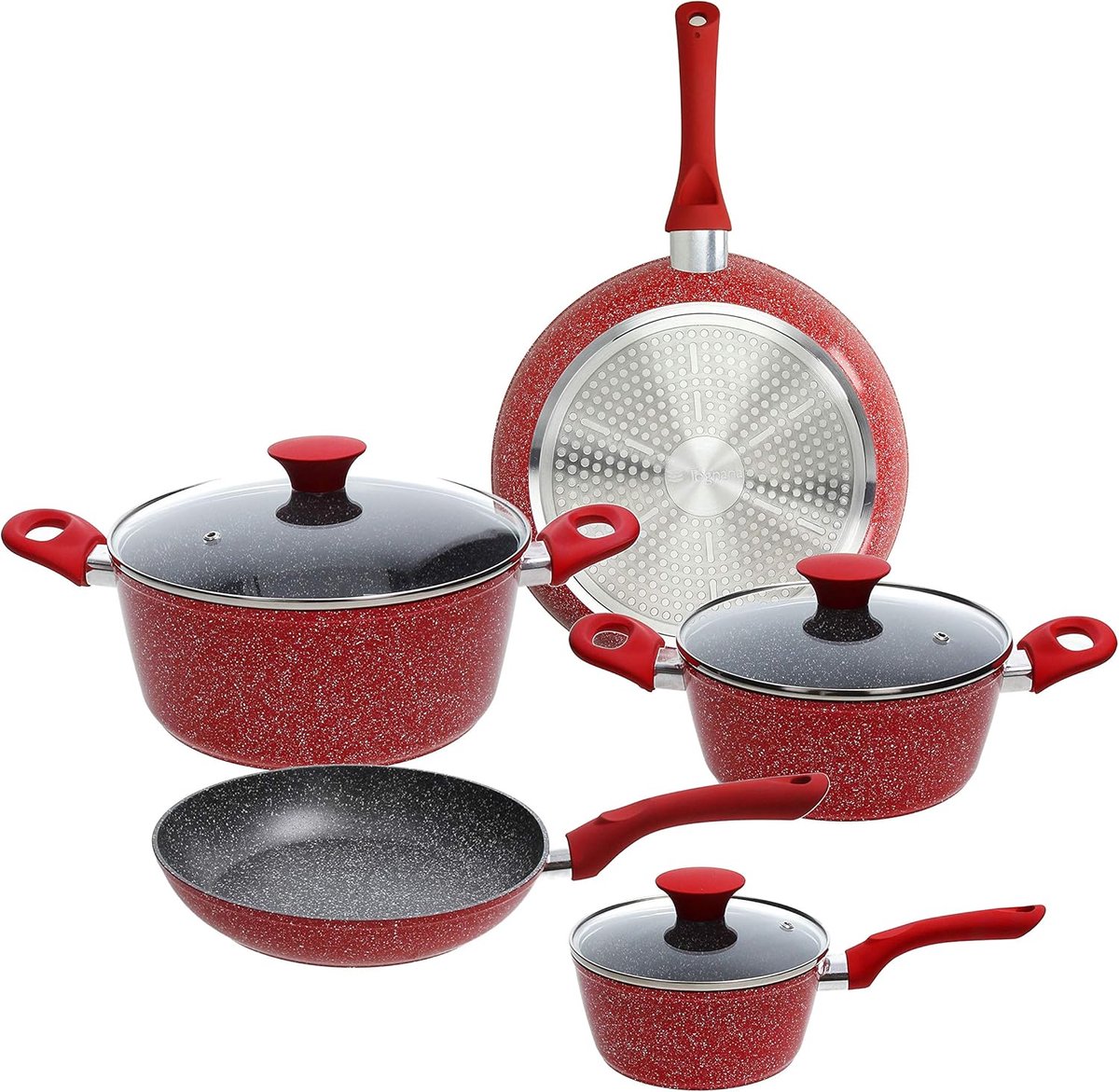 Set van 7 Aluminium Kookpannen en Steelpan met Antikleeflaag