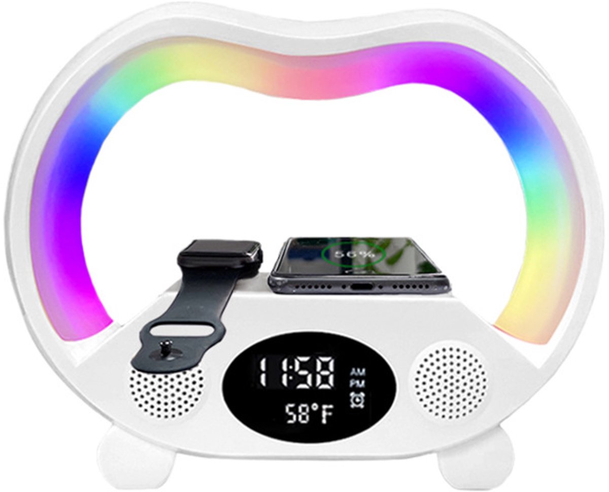 Multifunctionele draadloze luidspreker met LED-bureaulamp, oplaadbare luidspreker, afstandsbediening en temperatuurweergave, 4.0 surround sound en dubbele luidsprekers.