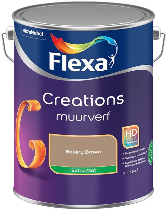 Flexa Creations muurverf, extra mat, 5L blik in de kleur Bakery Brown.