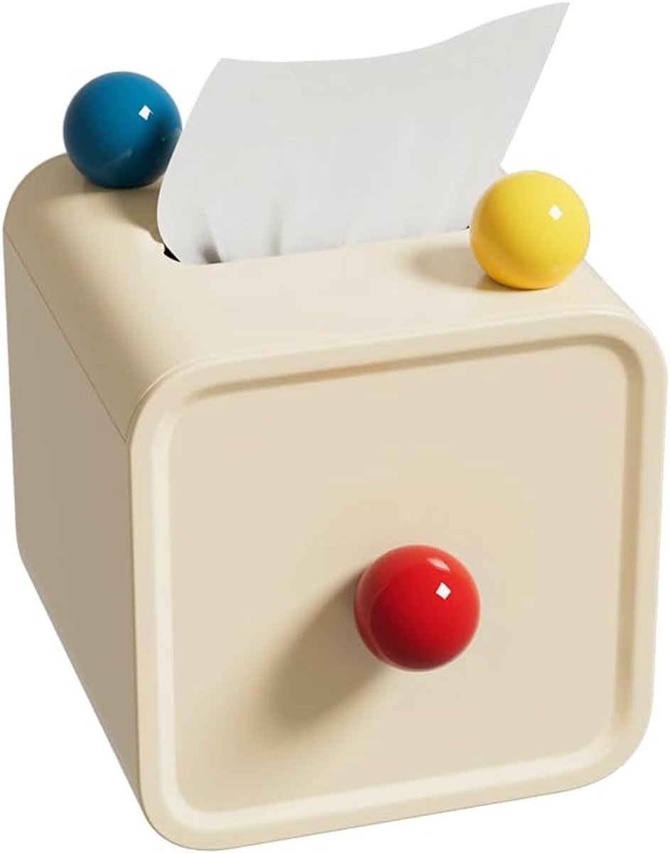 Oneay Vierkante tissuebox, crèmekleurige kubusvormige tissuebox, geschikt voor de badkamer, slaapkamer, keuken, kantoor en woonkamer.