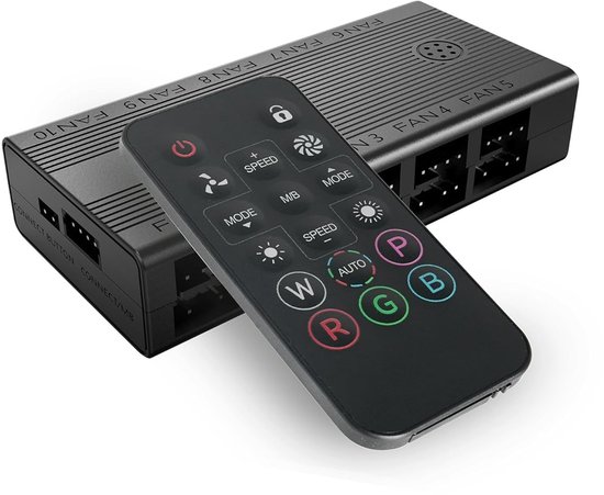 Ventilatorcontroller Hub met PWM Snelheidsregeling en ARGB Verlichting voor 10 Ventilatoren