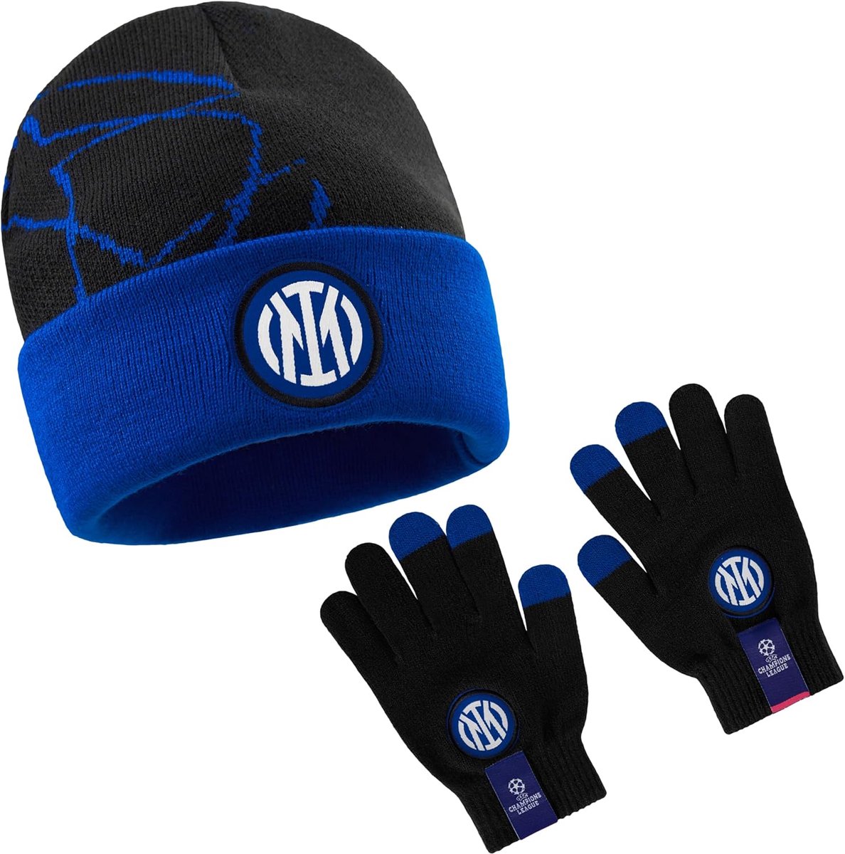 Voetbal Muts en Handschoenen Set voor Jongens en Tieners - Winteraccessoires Zwart/Blauw