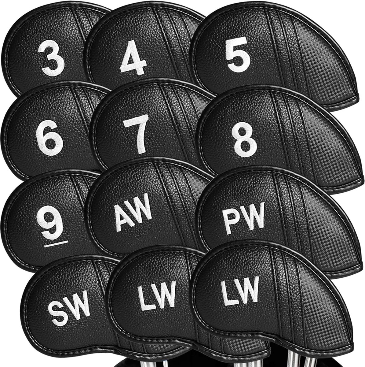 Set van 12 Waterdichte Golfijzer Hoesjes - Lange Sok met Ritssluiting en Nummering