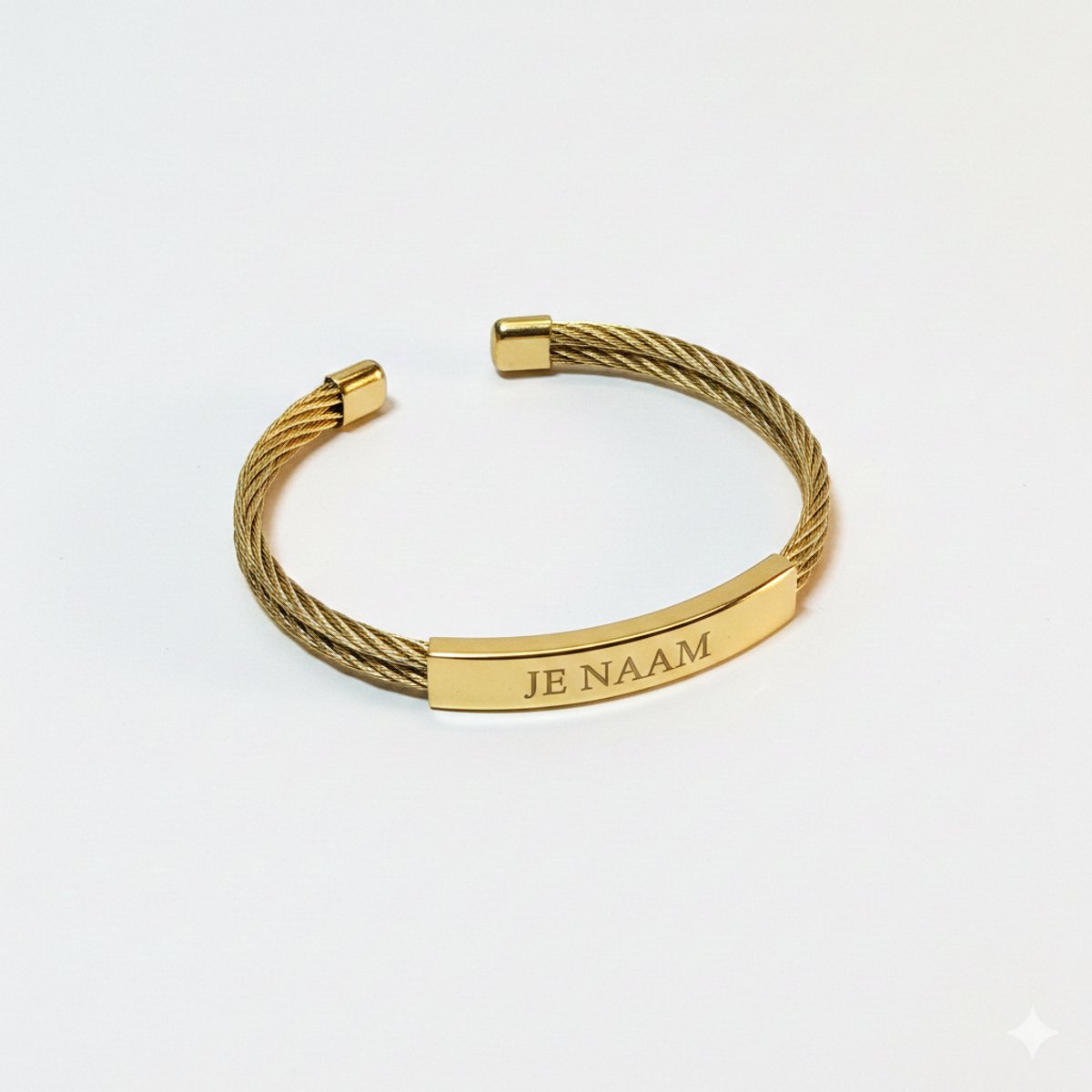 Armband met graveer, Armband met naam, Armband met gravure goudkleurig - kabelarmband - verstelbaar - RVS, Armband met naamplaatje ,graveerarmband