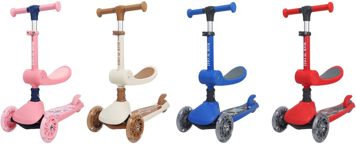 Kick’n’Roll K4 2-in-1 Kinderstep – 3 Wiel Step met LED Wielen – Verstelbaar Stuur – Opvouwbare Kinderstep vanaf 3 Jaar – Antislip Deck – Max 50 kg – Roze
