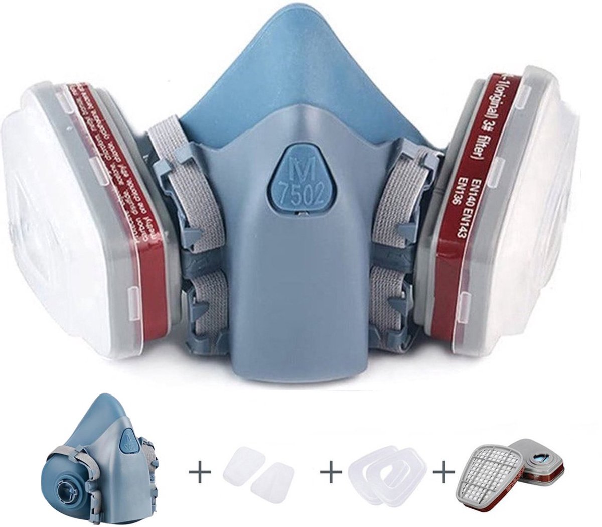 Rekx® Halfgelaatsmasker | 2 verwisselbare luchtfilters | Gasmasker | Stofmasker | Herbruikbaar | Blauw |