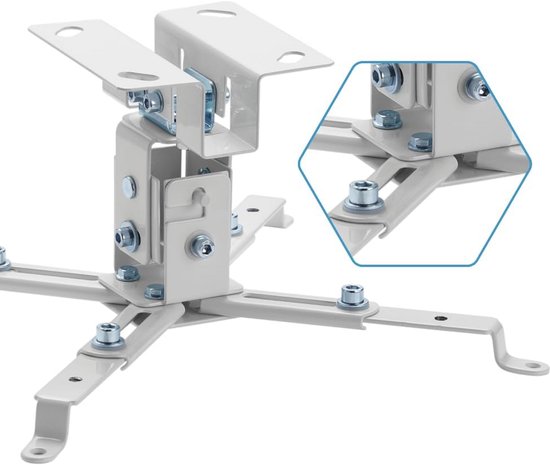 Universele witte plafondbeugel projector, verstelbaar, max 25 kg, montage tot 370 mm, kantelbaar +/-22,5°