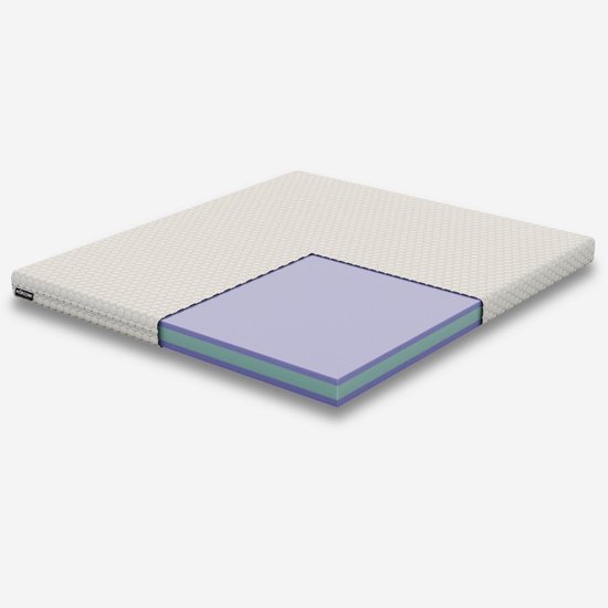 Matras met honingraat stiksel in de buitenlaag en een paarse kern.