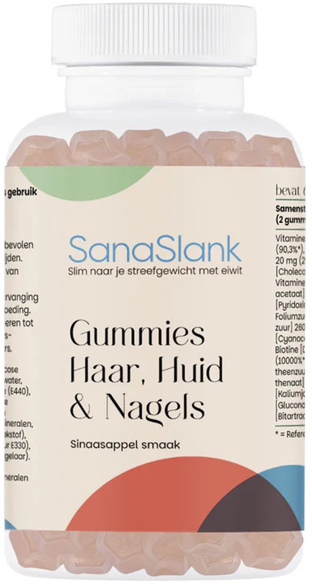 SanaSlank Gummies Haar Huid Nagels 60st - Biotine 5000mcg - Plant Based - Sinaasappel